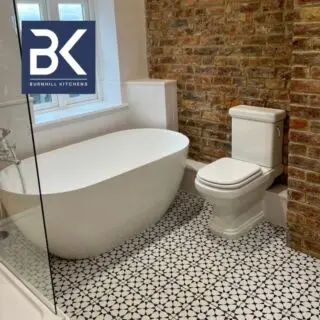 Here's a peek at a recent bathroom installation we have done. We love the mix of contemporary bathroom suite against the rustic brick wall. Gorgeous. #bathroomenvy #kitchensofinstagram #modernbathrooms #tonbridgekitchens #open7daysaweek